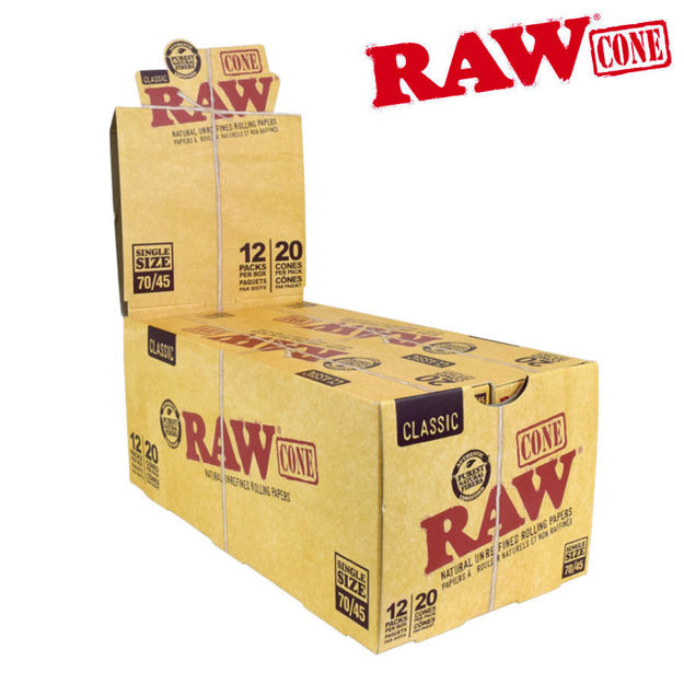 Picture of RAW CLASSIC NATURAL UNREFINED PRE-ROLLED CONES 70/45mm- PACK/20- BOX/12