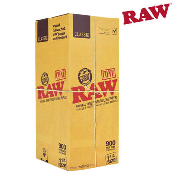 Picture of RAW CLASSIC NATURAL UNREFINED PRE-ROLLED 1 ¼ CONES - 900/BOX