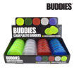 Picture of BUDDIES PLASTIC 2.25" GRINDERS w/DIAMOND TEETH & MAG, BOX/16, INCL: CLEAR, BLUE, GREEN & RED